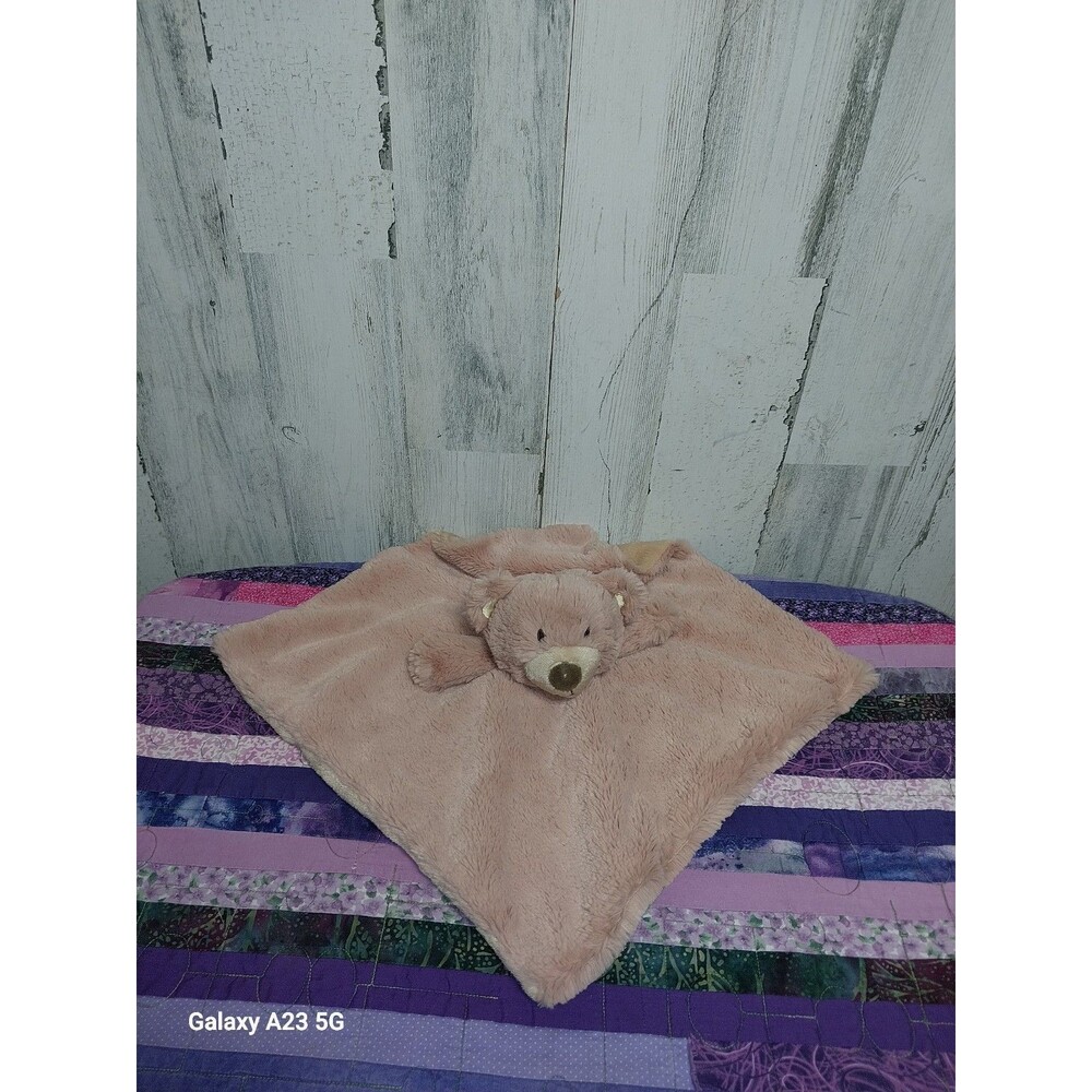 Linzy Tan Fluffy Bear Rattle Baby Beige Plush Security Blanket Lovey w Rattle
